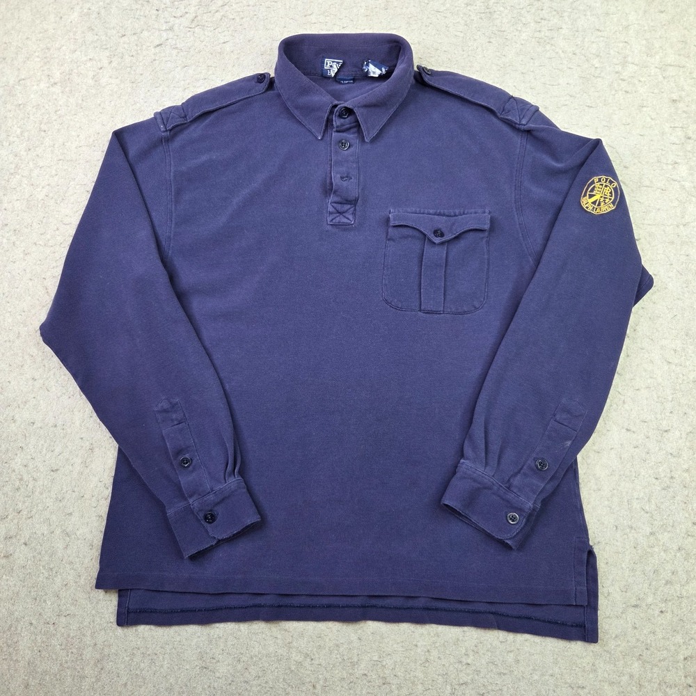Vintage Polo Ralph Lauren Shirt Mens M Blue Long Sleeve Preppy Y2K Patch Logo